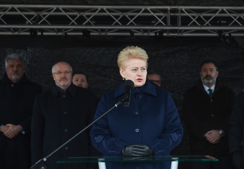 Dalia Grybauskaite at the site of the radar posts [Image: LRP.lt]