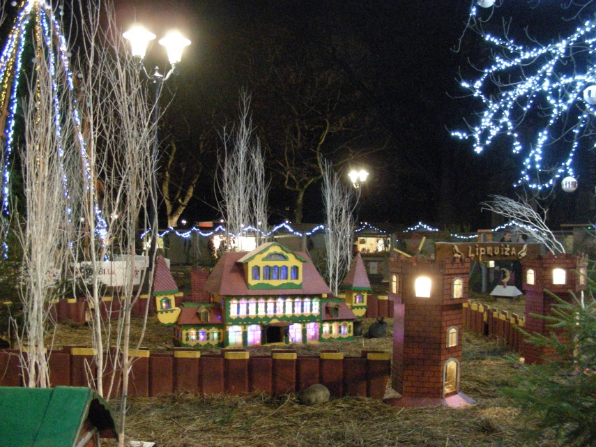 Quaint model cottages on display at this year's Christmas market in Riga.