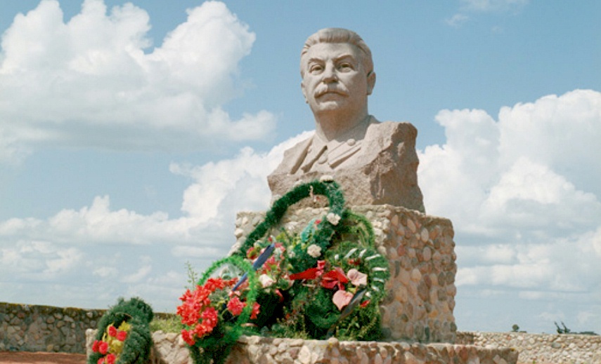 The monument of Soviet leader Joseph Stalin at the Stalin Line memorial, near the village of Goroshki, west of Minsk
