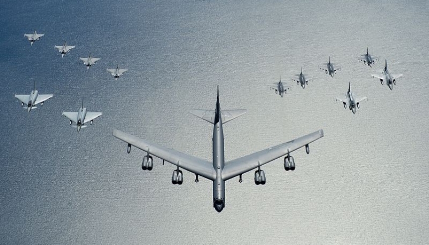 B-52 Stratofortress leads a formation over the Baltic Sea [Senior Airman Erin Babis]