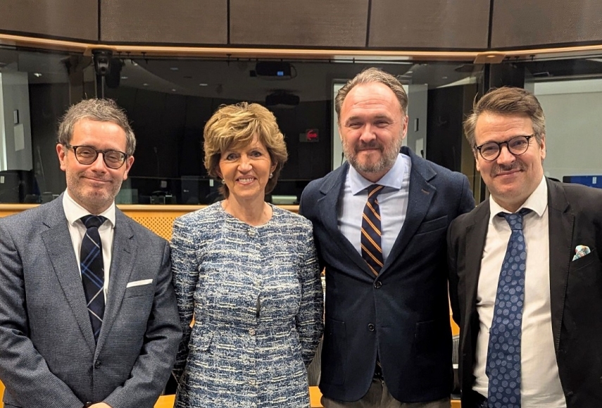 Photo: Inese Vaidere MEP, Danish Presidency – ambassador Søren Jacobsen, EU Commissioner Dan Jørgensen, MEP and co-rapporteur Ville Niinistö