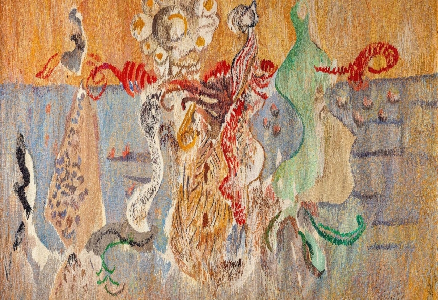 Photo: Iveta Vecenāne, The Rothko Motif I, 2024, wool, cotton, 150 x 205 cm. Inspired by Mark Rothko, Untitled, 1944, paper, watercolour, 40 x 57,2 cm