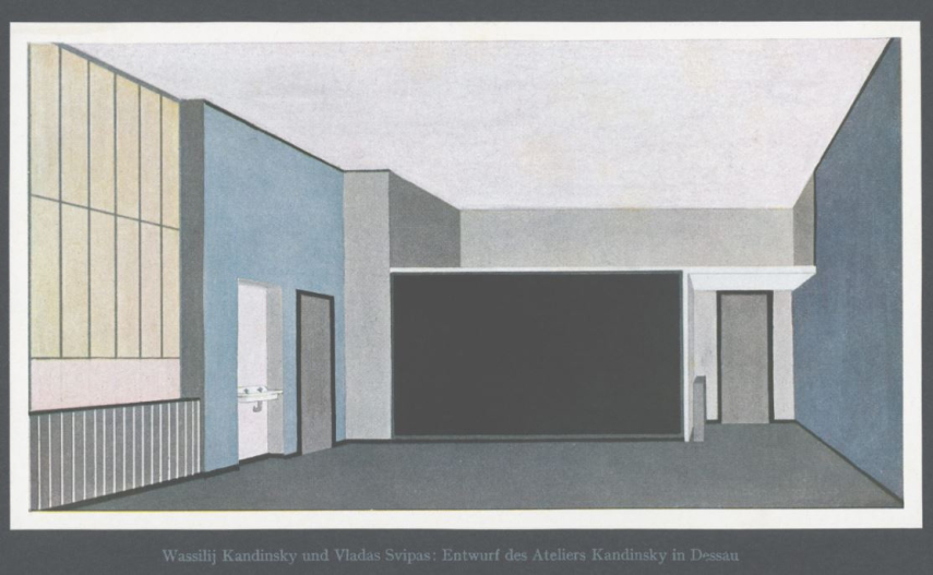 Photo: Vladas Švipas's colour scheme for the studio interior of Wassily Kandinsky's house, published in Gustav Adolf Platz's book Die Baukunst der neuesten Zeit (Berlin Propyläen Verlag, 1927, Plate XX)